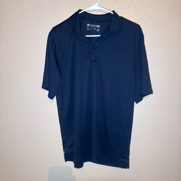 Ariat Tek Performance Polo Shirt Men's Blue Medium Short Sleeve - Picture 1 of 6